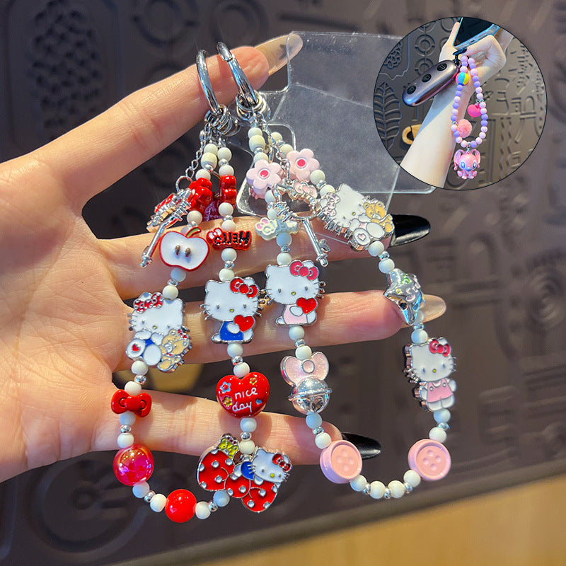 Creative DIY alloy KT cat beaded mobile phone chain pendant couple car keychain bag pendant doll accessories