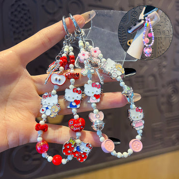 Creative DIY alloy KT cat beaded mobile phone chain pendant couple car keychain bag pendant doll accessories