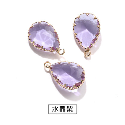 13*18 Transparent Base Waterdrop Glass Diamond Copper Gold Border Flower Claw Single Hanging Diamond Necklace Pendant Clothing DIY Accessory