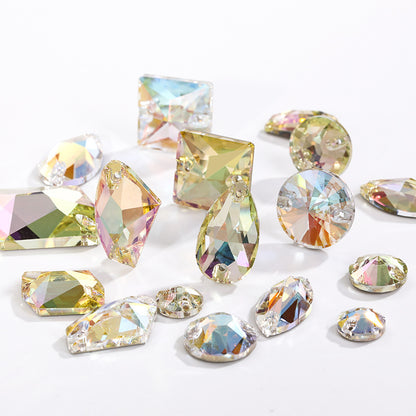 Waterdrop Flat Buckle Hand-Seamled K9 Glass Double-Hole Flat-Bottom Drill Crystal Stone Shines Without Scratching Clothing Decoration