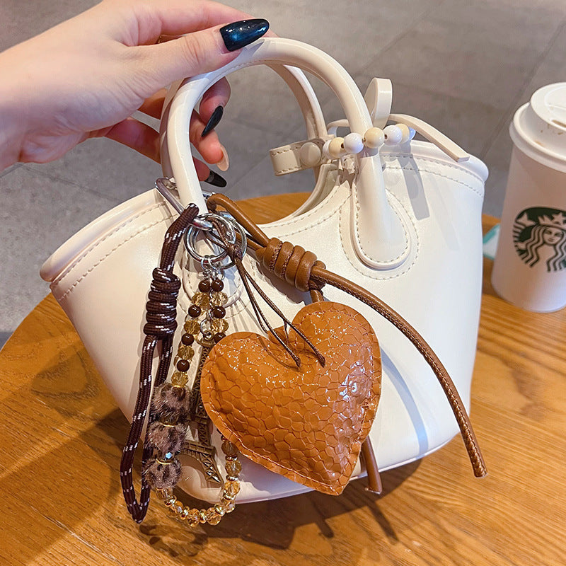 Handmade DIY Maillard leopard print bracelet keychain pendant plush beaded miu bag keychain small pendant