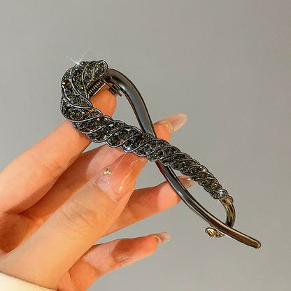 Large size with a sophisticated feel, fully diamond-filled metallic temperament, light luxury twist twist pin, figure-eight hair updo, exquisite headpiece hair accessory for women