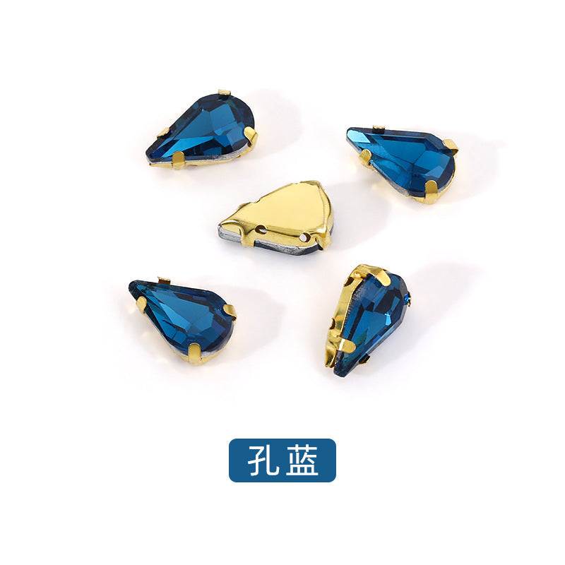 Gold-soled pointed waterdrop glass claw drill, standard cut shoe decorations, wedding dress accessories, crystal accessories, hand-stitched rhinestones with holes