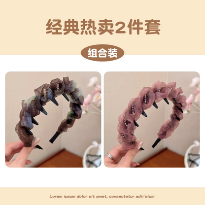 Elegant mesh high crown headband for women, new face-washing special toothed headband for daily wear, pressed hairpin headwear