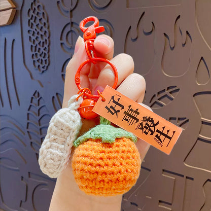 Creative plush weaving good things happen keychain small pendant cartoon crochet persimmon bag bag keychain small gifts