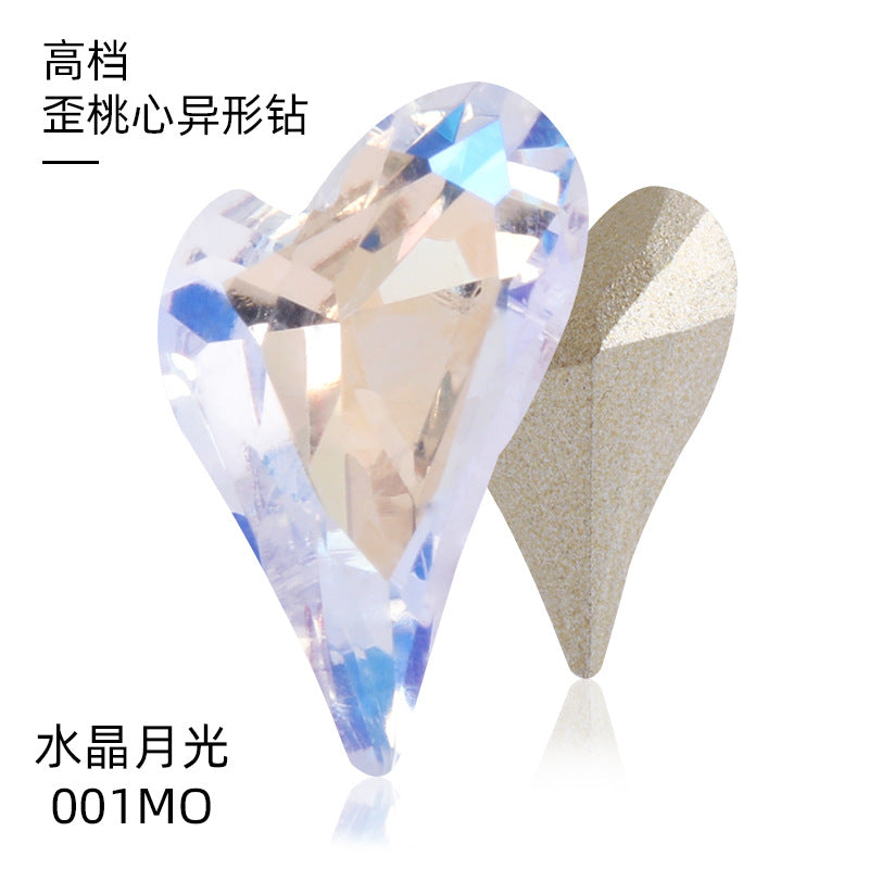 K9 Crooked Peach Heart Diamond, Real Silver Base Nail Diamond, Phone Case Diamond, Diamond for Suitcases, Clothing, Accessories, Irregular Heart-shaped K9 Diamond