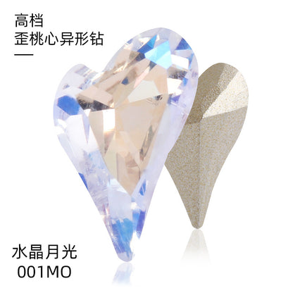 K9 Crooked Peach Heart Diamond, Real Silver Base Nail Diamond, Phone Case Diamond, Diamond for Suitcases, Clothing, Accessories, Irregular Heart-shaped K9 Diamond