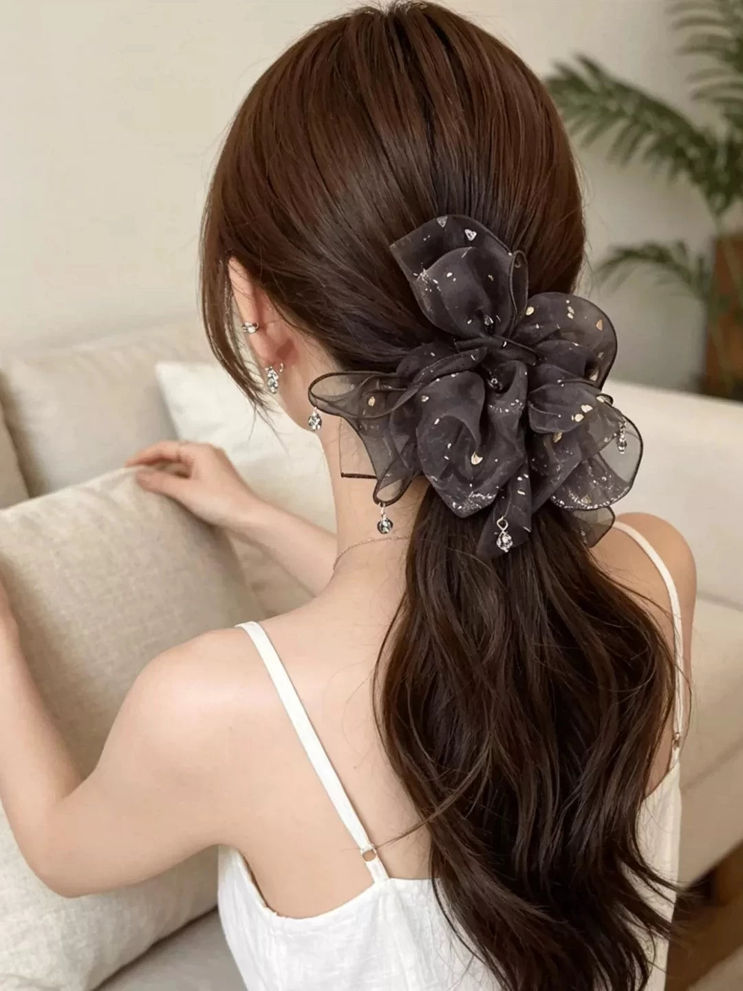 High-end rhinestone mesh bow hair tie for women, high hair volume, elastic sequins for accents, small pendants, hair tie hair accessories