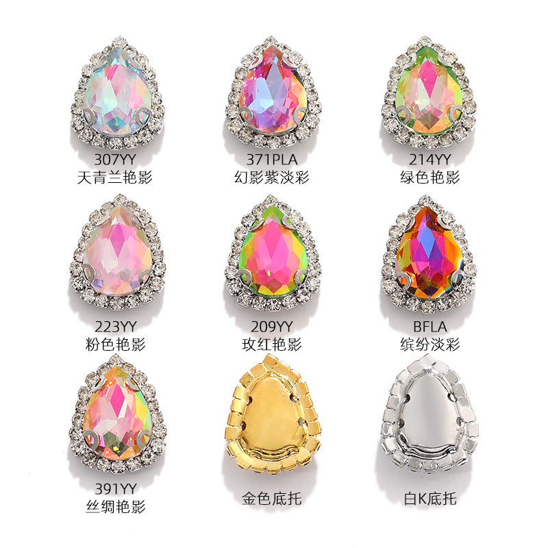 New waterdrop copper crystal buckle with vivid light color thickened base strap hole claw diamond shoes and hats and clothing accessories