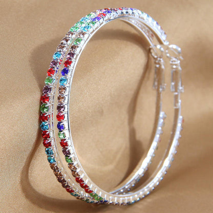 2-4-6-8-10cm oversized earrings exaggerated earrings european and american round rhinestone geometric hoop earrings for women cross-border