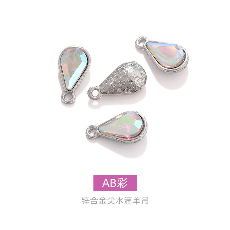 Zinc alloy pointed waterdrop pendant, crystal glass diamond DIY jewelry, earrings with diamond, single hanging glass waterdrop rhinestone