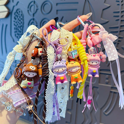 creative DIY zodiac doll head cover beaded keychain pendant couple miu series bag keychain pendant