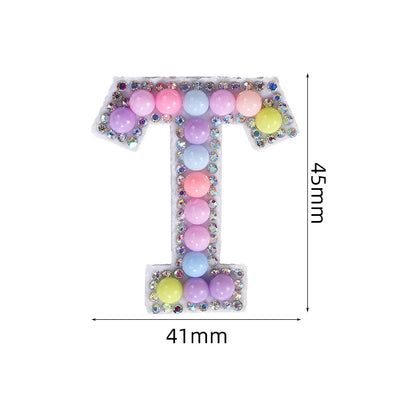 Macaron letter stickers, 26-letter English DIY accessories, clothing accessories, faux pearl and rhinestone appliqué set
