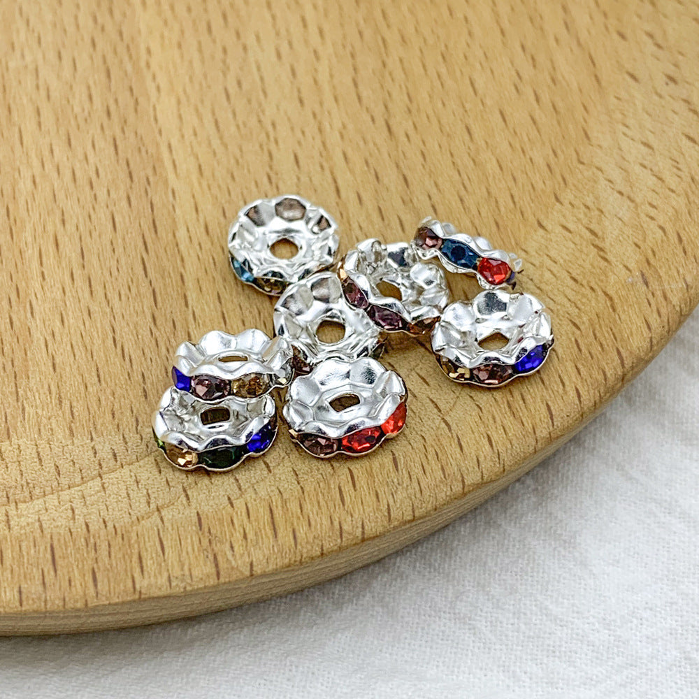 Factory direct sales 10MM color wavy edge rhinestone circle wheel bead spacer spacer bead string silver diamond jewelry