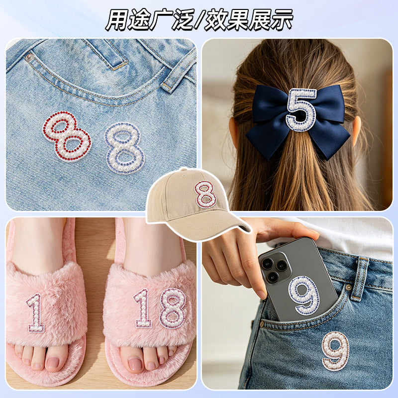 Wholesale 0-9 Pearl Nonwoven Fabric Colorful Digital Stickers with Adhesive Number Stickers DIY Creative Clothing and Bag Decorations