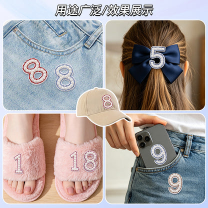 Wholesale 0-9 Pearl Nonwoven Fabric Colorful Digital Stickers with Adhesive Number Stickers DIY Creative Clothing and Bag Decorations