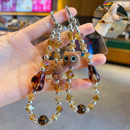 Handmade DIY Maillard Cat Beaded Mobile Phone Chain Pendant Leopard Print Doll Bag Keychain Pendant