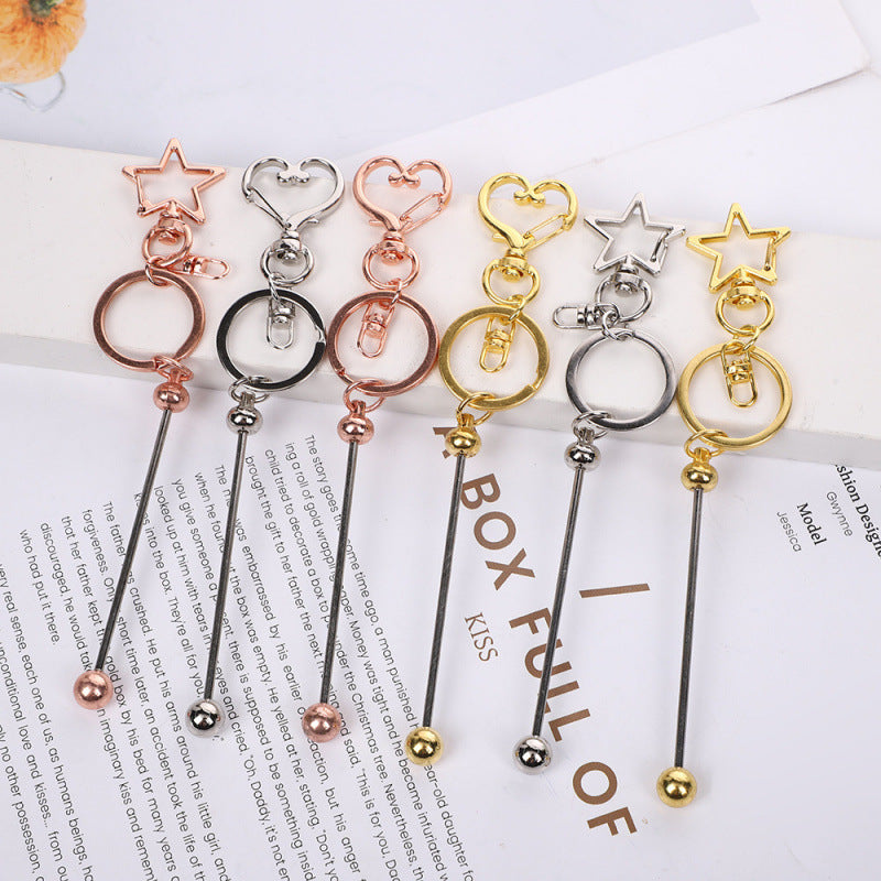 Creative DIY beaded keychain new color metal keychain electroplating gift bag hanging ornament spot wholesale