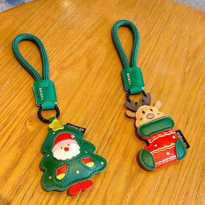 Creative PU Leather Christmas Tree Keychain Pendant Couple Car Bag Keychain Pendant Christmas Gift