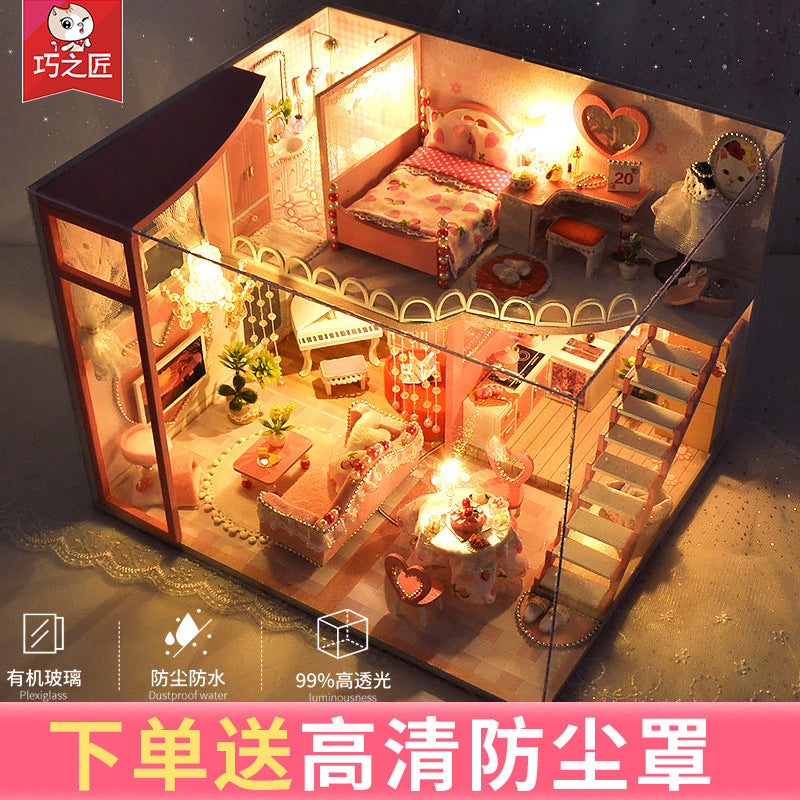 Craftsman DIY Cottage Loft Villa Handmade Assembly Princess Small House Miniatures Toys Birthday Gifts