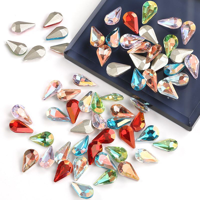 Brand new light color series 8*13 waterdrop glass rhinestones, pointed bottom DIY phone case, nail art diamond stacking materials, accessories