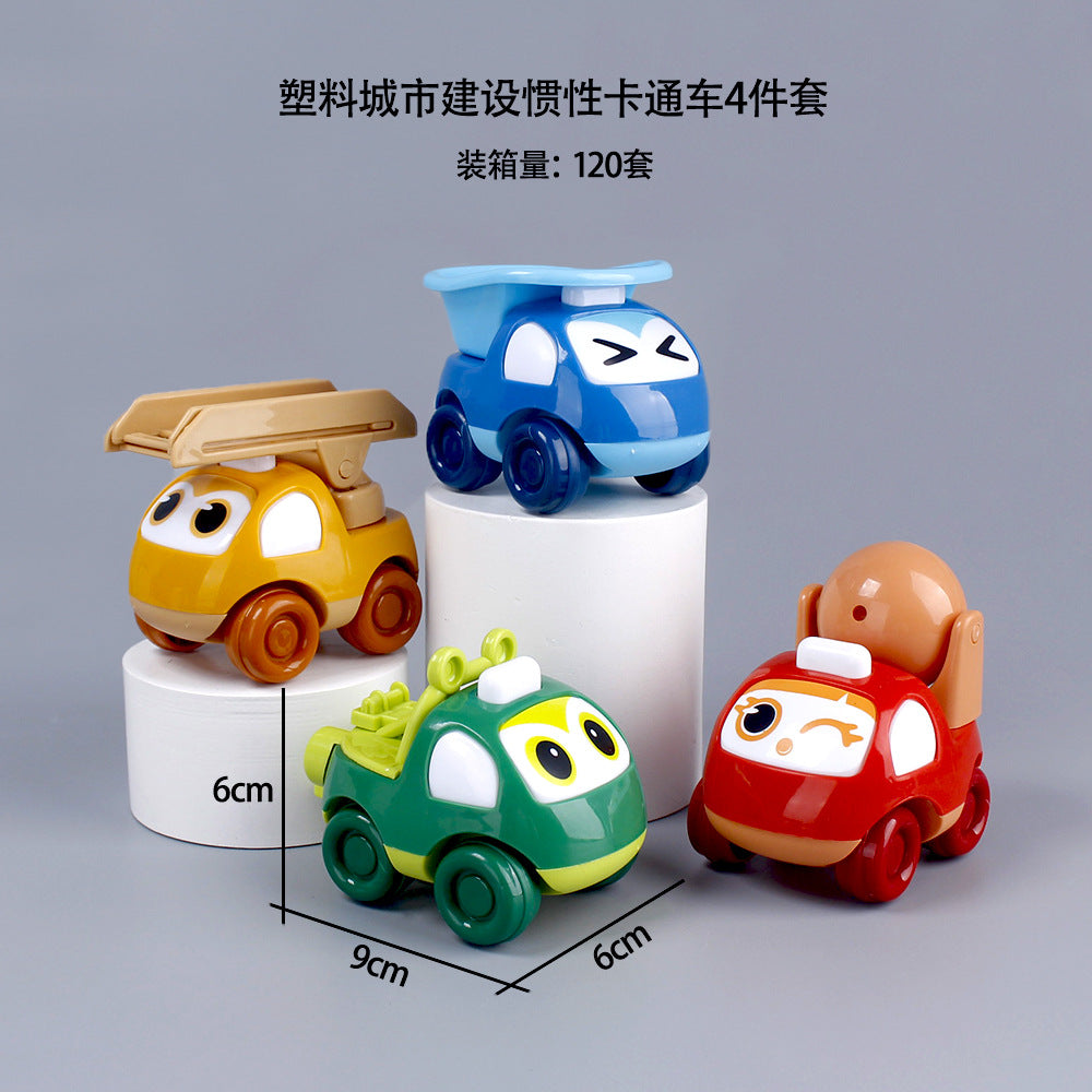 Plastic inertia city construction cartoon car 4 piece set cartoon Q version engineering car cake decoration ornament toy