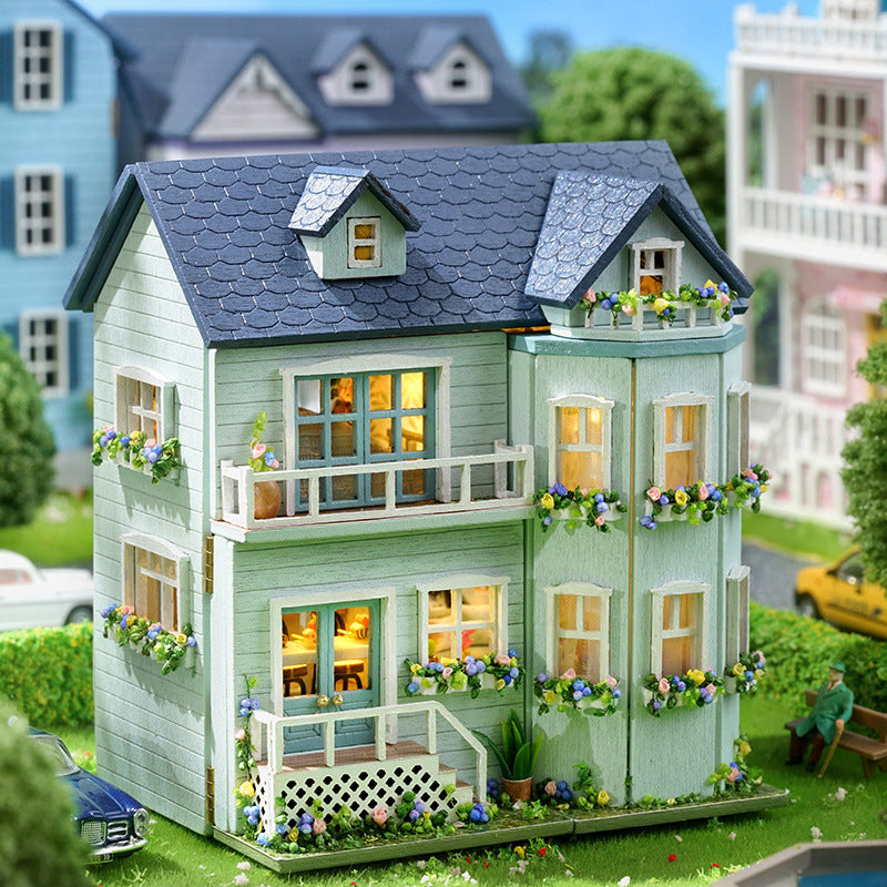 Wisdom House DIY Cottage Mini Home Series Wooden Handmade Can Be Opened and Closed Homemade Multi-level Gift Girls
