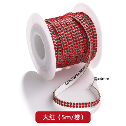 Double-row diamond with adhesive backing, 4mm chain, 5-meter roll of glass diamond chains, sparkling crystal water rhinestone jewelry, self-adhesive