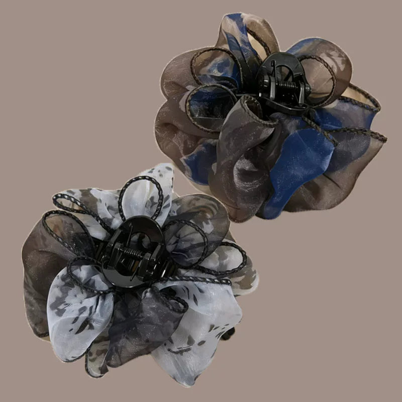 Korean style elegant high-end new organza floral claw clip for women, sophisticated hair clip, back hair clip, hair clip for the back of the head, hair accessory
