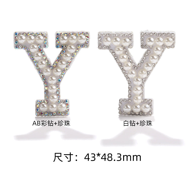 English Letter Hot Patch Stickers - 26 Letters White Imitation Pearl DIY Clothing Accessories