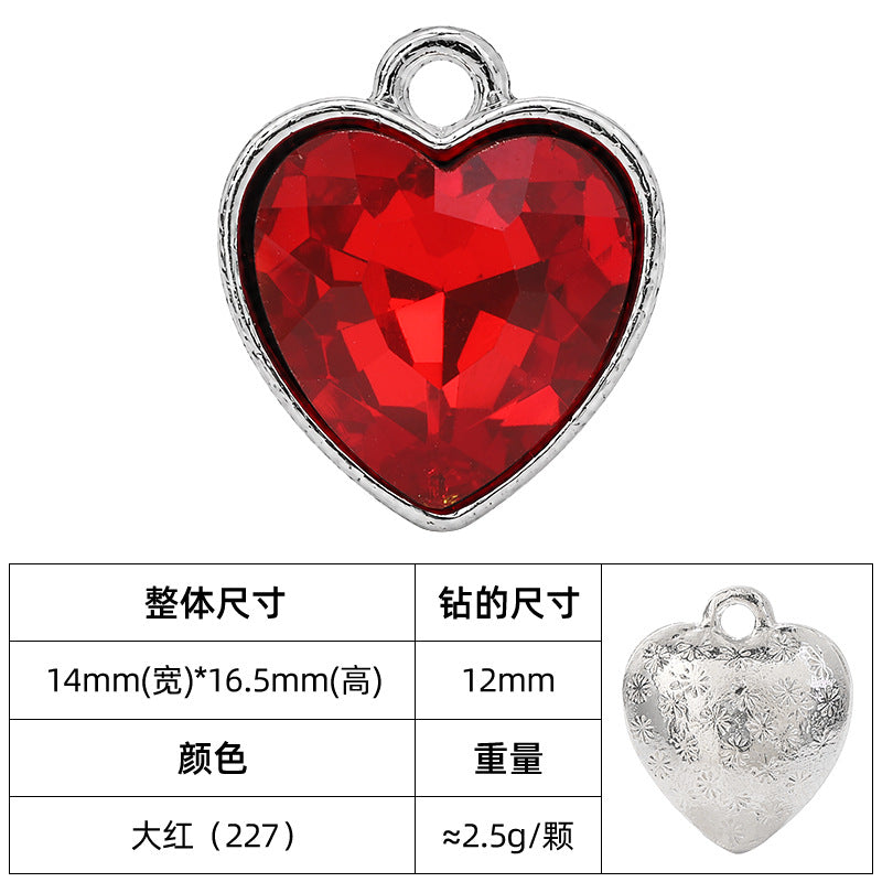 Heart-inlaid 12MM peach heart single crystal pendant bracelet, headpiece, flower tray material, DIY accessory pendant