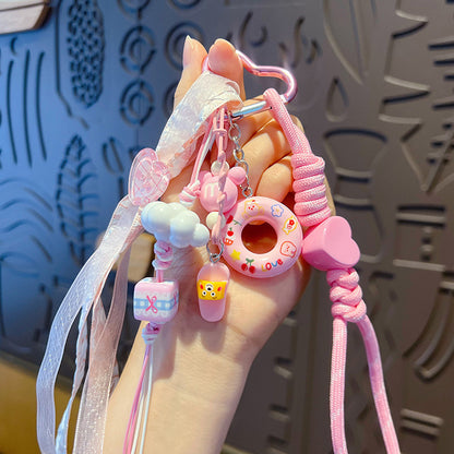 Handmade DIY pink bracelet keychain small pendant creative simple miu tie bag pendant beaded keychain accessories