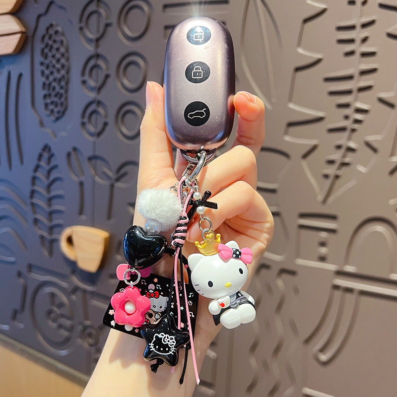 Handmade DIY Hello Kitty Cat Changing Baby Beaded Keychain Doll Pendant Cartoon KT Bag Doll Mobile Phone Chain Pendant