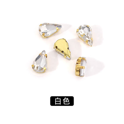 Gold-soled pointed waterdrop glass claw drill, standard cut shoe decorations, wedding dress accessories, crystal accessories, hand-stitched rhinestones with holes