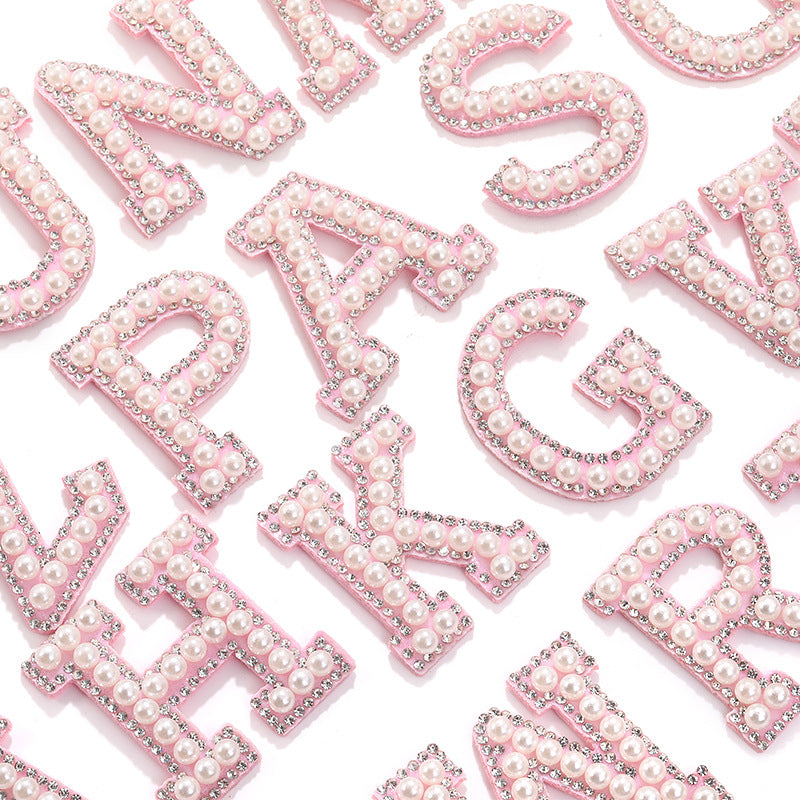 Hot Heat Patch Stickers with 26 English Letters DIY Accessories Clothing Accessories White Diamond Pink Nonwoven Fabric Stickers