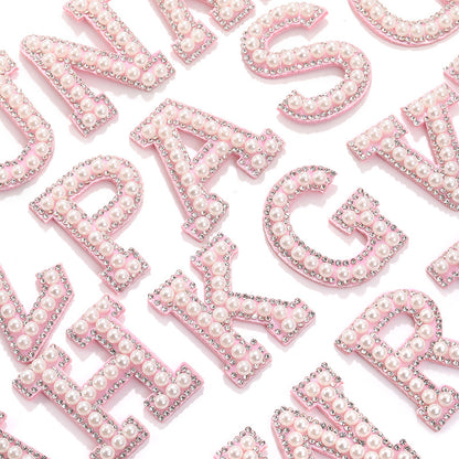 Hot Heat Patch Stickers with 26 English Letters DIY Accessories Clothing Accessories White Diamond Pink Nonwoven Fabric Stickers
