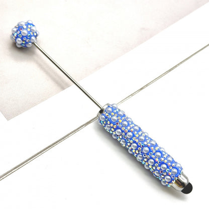 New pearl full diamond touch screen pen diy pearl capacitive touch ballpoint pen puzzle piercable bead cute pen wholesale
