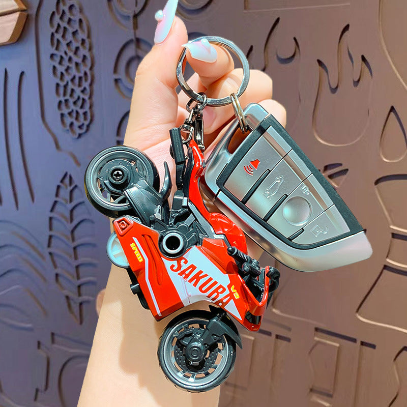 Cartoon Cool Motorcycle Toy Keychain - Creative Alloy Pull Back Motorcycle Car Bag Pendant Small Gift
