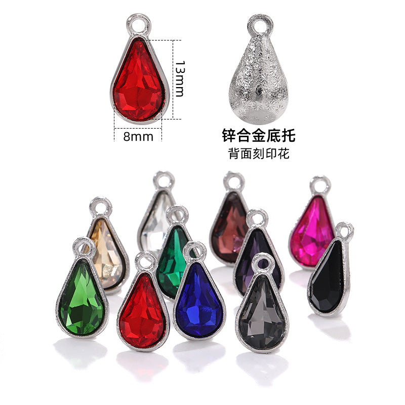 Zinc alloy pointed waterdrop pendant, crystal glass diamond DIY jewelry, earrings with diamond, single hanging glass waterdrop rhinestone