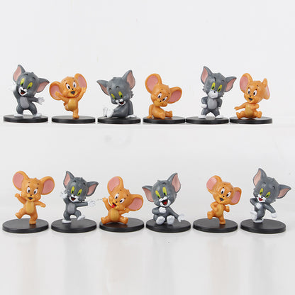 12 cat and mouse figures: Tom Cat and Jerry Q version of the doll model, cute toy cake, toy ornaments