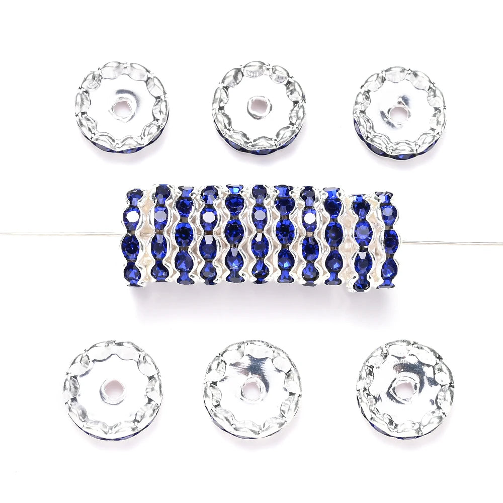 20pcs 15mm Wavy Edge Rhinestone Spacers Colorful Rhinestone Alloy Spacer Beads For Jewelry DIY Beaded Making Accessories