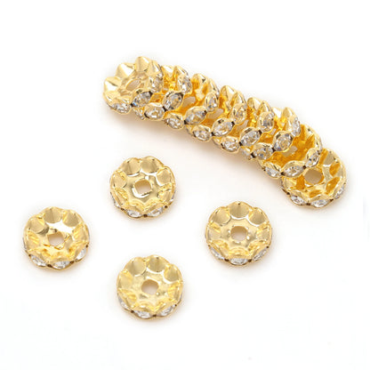 100pcs/Size 12/15mm Wave Side Rhinestone Spacer Beads Colorful Crystal Metal Rondelle for Jewelry Making Diy Crafts Accessories