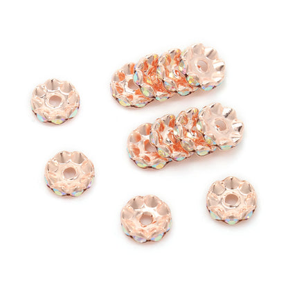 100pcs/Size 12/15mm Wave Side Rhinestone Spacer Beads Colorful Crystal Metal Rondelle for Jewelry Making Diy Crafts Accessories