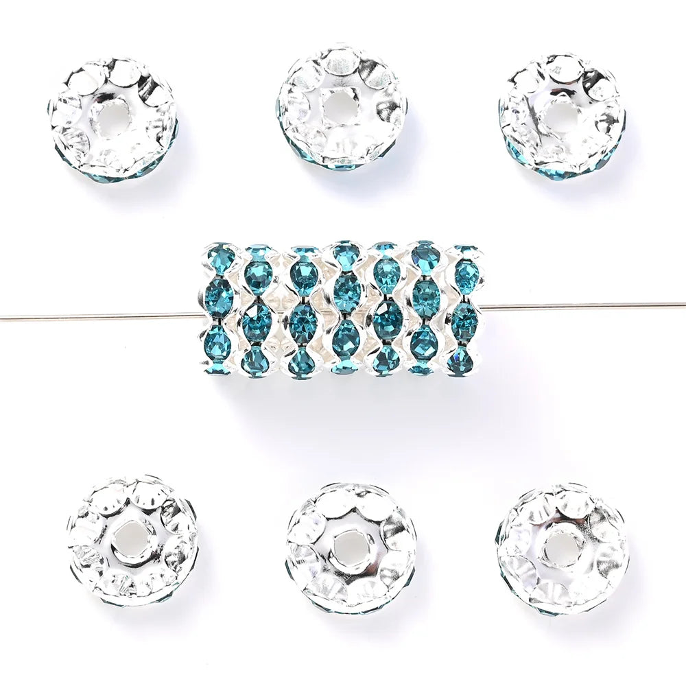 30Pcs 12mm Alloy Wave Edge Rhinestone Beads Multicolor Round Crystal Loose Spacer Beads For Jewelry Making Diy Pen Accessories