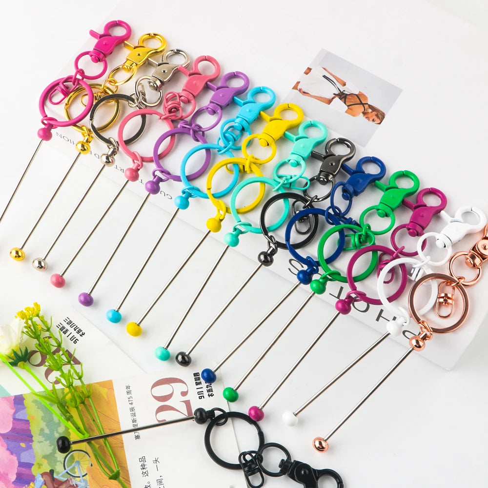 Kovict 20-100Pcs Beadable Keychain Bars For Beads Blank Keychain Metal Beaded Keychain For Keychain DIY Projects Pendant Jewelry