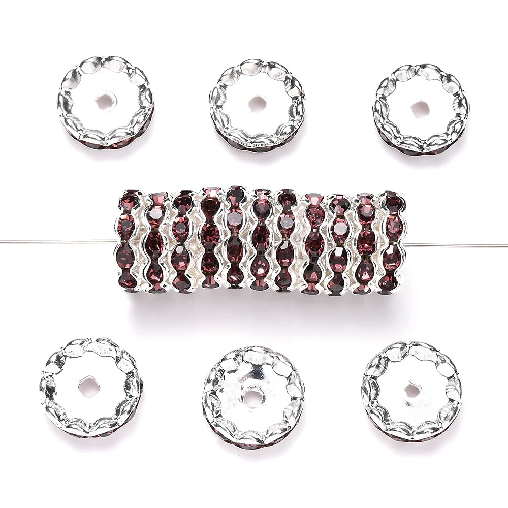 20pcs 15mm Wavy Edge Rhinestone Spacers Colorful Rhinestone Alloy Spacer Beads For Jewelry DIY Beaded Making Accessories