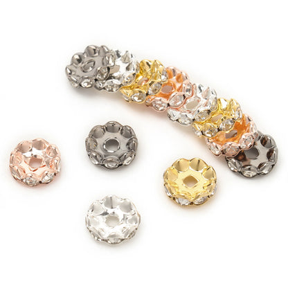 100pcs/Size 12/15mm Wave Side Rhinestone Spacer Beads Colorful Crystal Metal Rondelle for Jewelry Making Diy Crafts Accessories