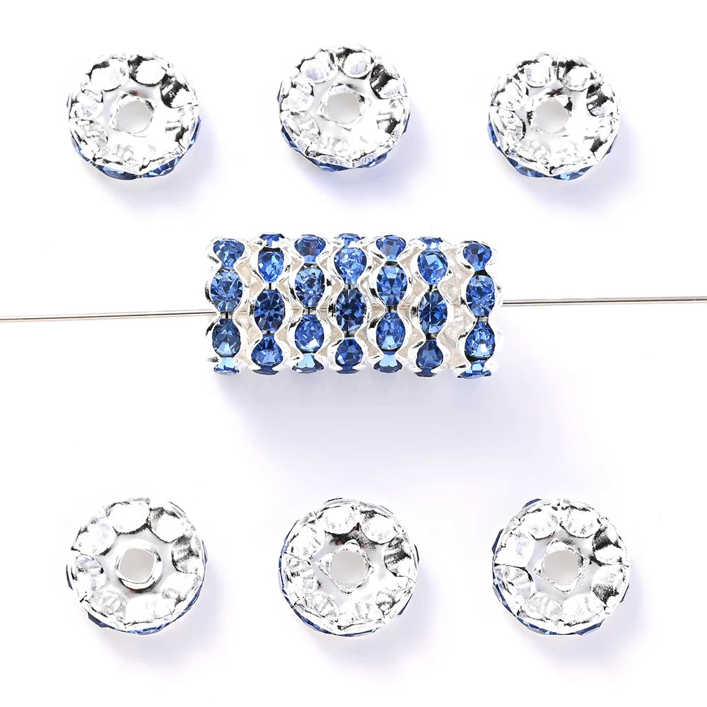 30Pcs 12mm Alloy Wave Edge Rhinestone Beads Multicolor Round Crystal Loose Spacer Beads For Jewelry Making Diy Pen Accessories