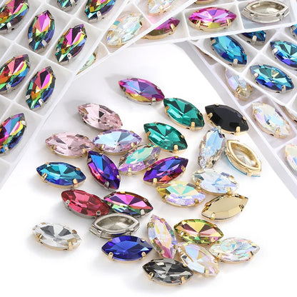 Hollow Out Copper Claw Rhinestones Sets Shiny Glass Strass Set Horse Eye Shape DIY Art Crafts Sew On Stones Claws Sets