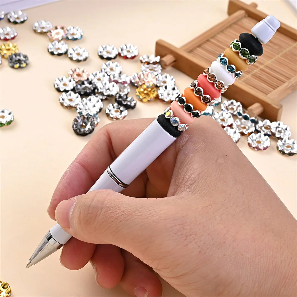 30Pcs 12mm Alloy Wave Edge Rhinestone Beads Multicolor Round Crystal Loose Spacer Beads For Jewelry Making Diy Pen Accessories